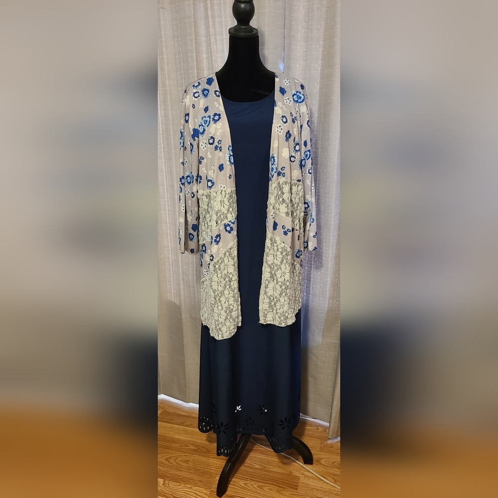 Navy Cut-out Hem Dress w/lace jacket